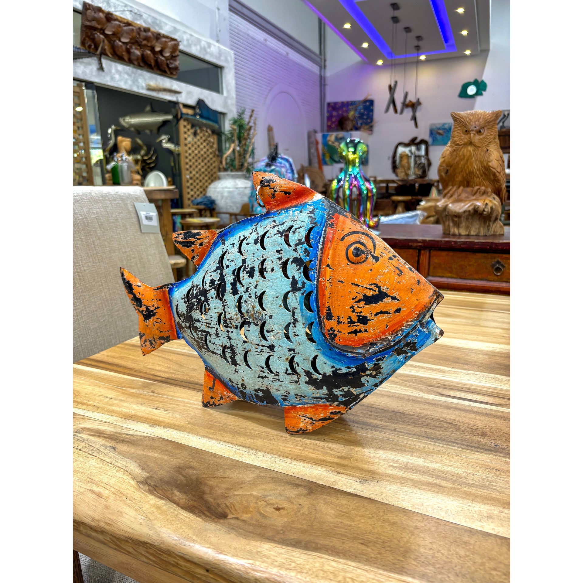 Blue Metal Hanging Fish The Broward Design Center