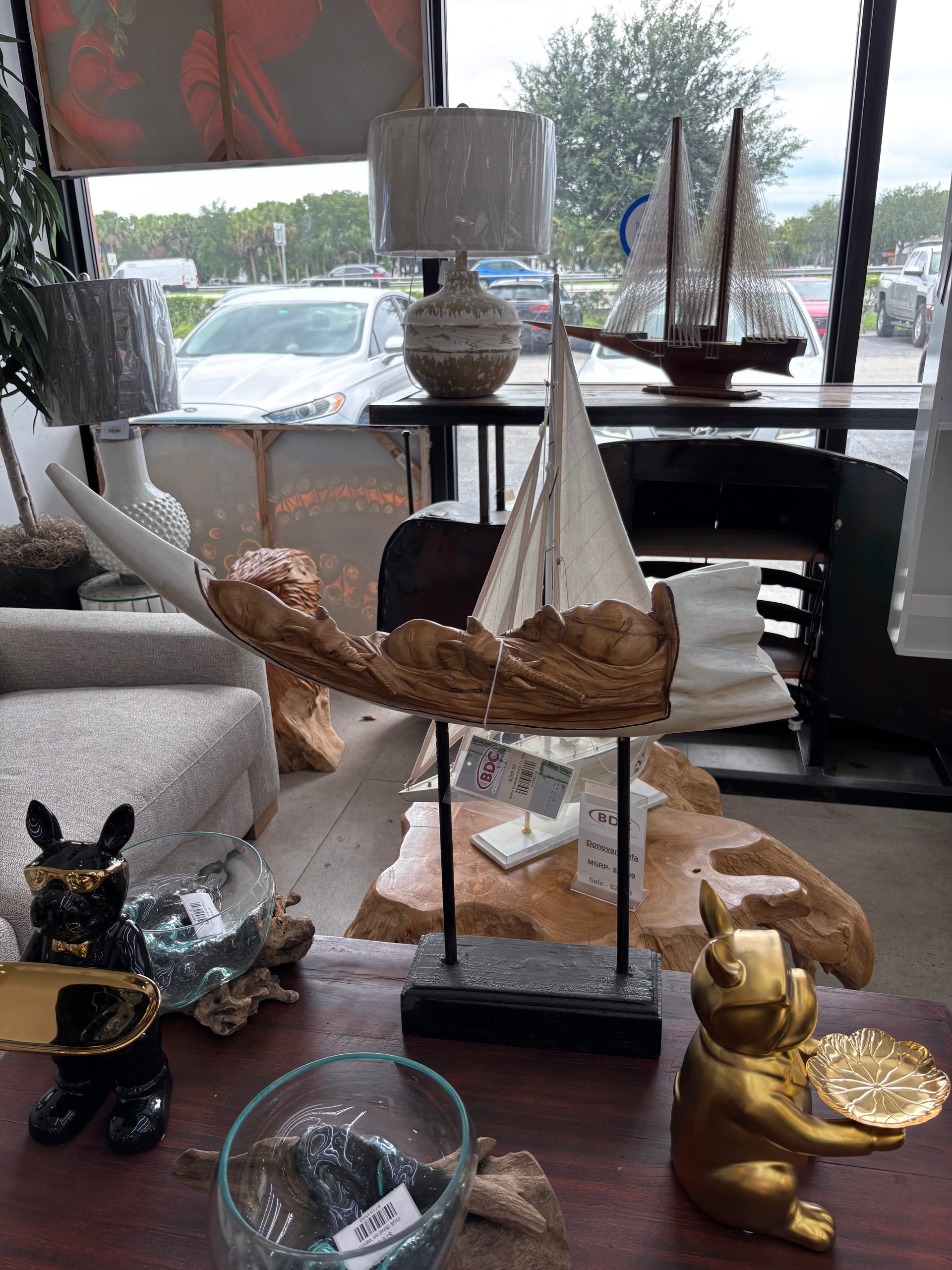 Wood Elephant Deco On Stand Broward Design Center