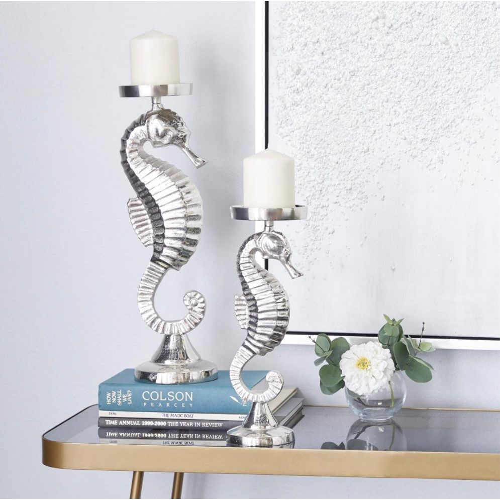 Silver Aluminum Seahorse Candle Holder (Set of 2) UMA
