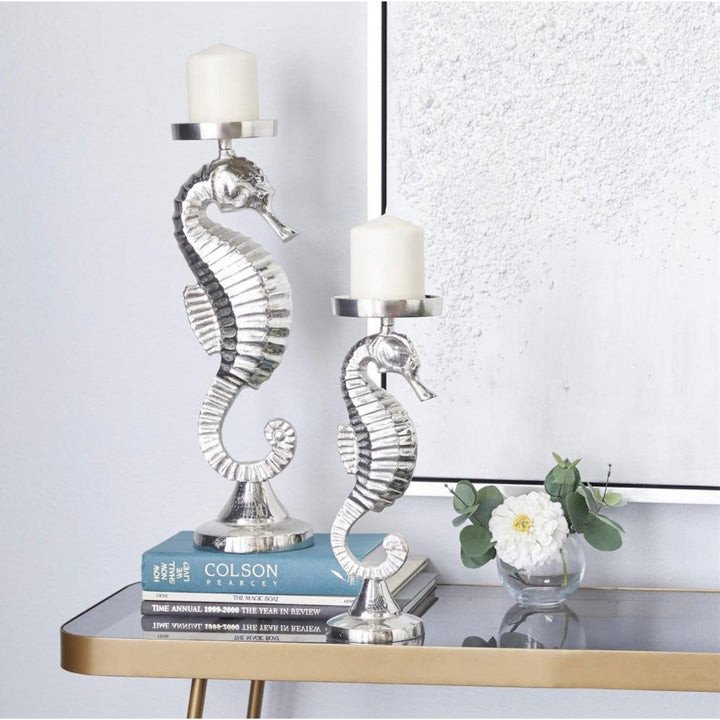 Silver Aluminum Seahorse Candle Holder (Set of 2) UMA