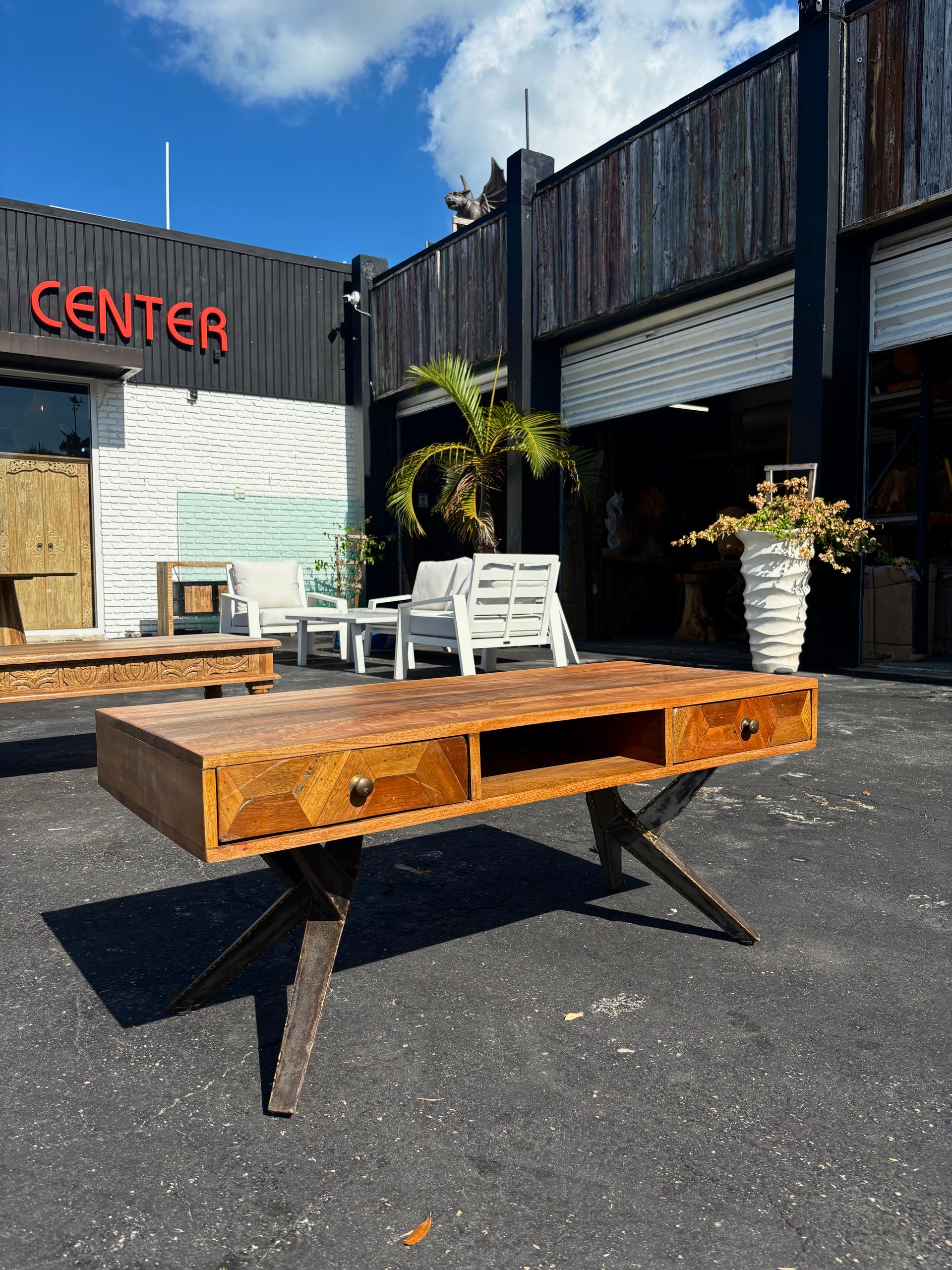 W/D Iron Coffee Table - 45 x 20 x 20 in India Sourcing