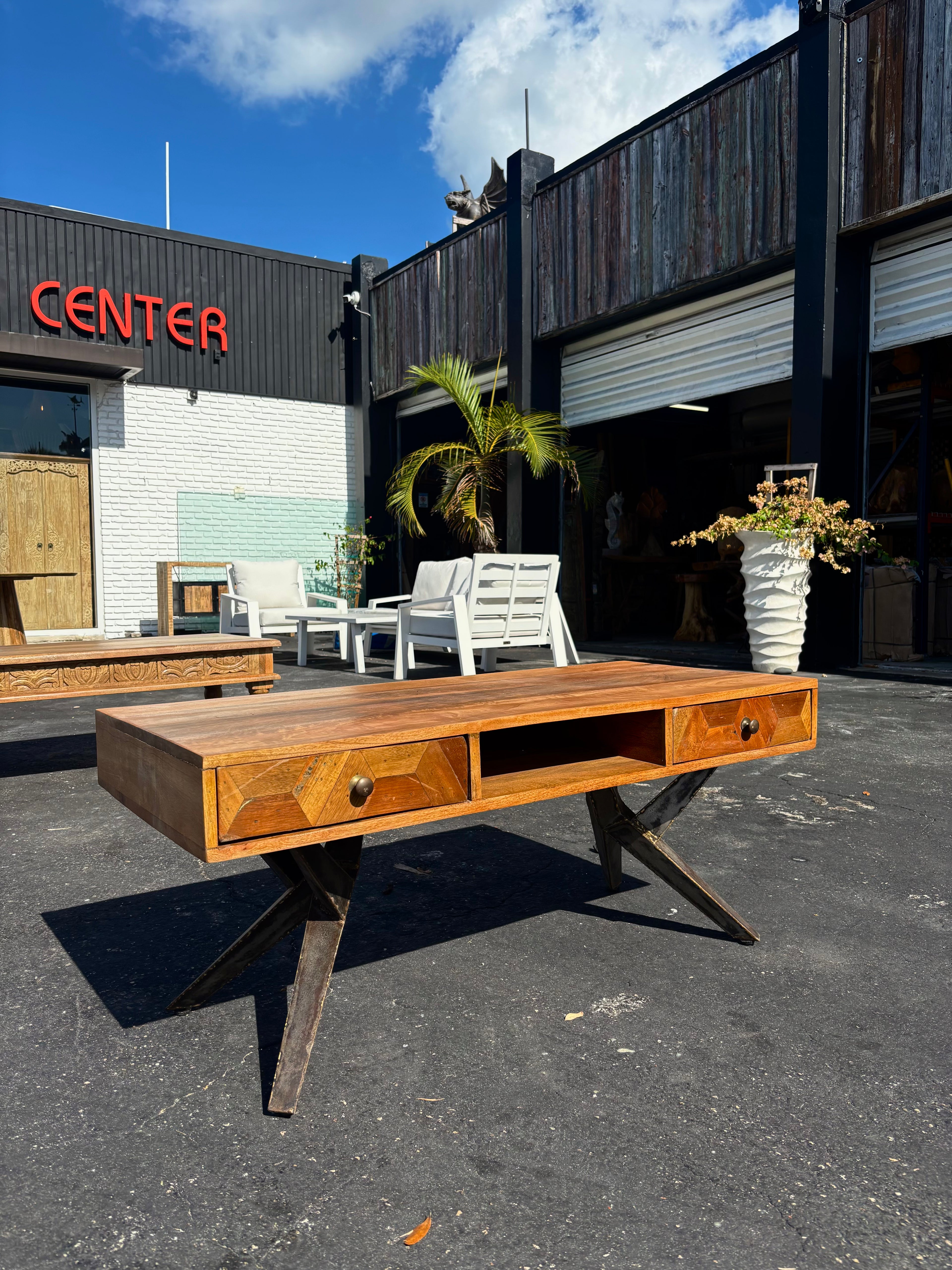 W/D Iron Coffee Table - 45 x 20 x 20 in India Sourcing