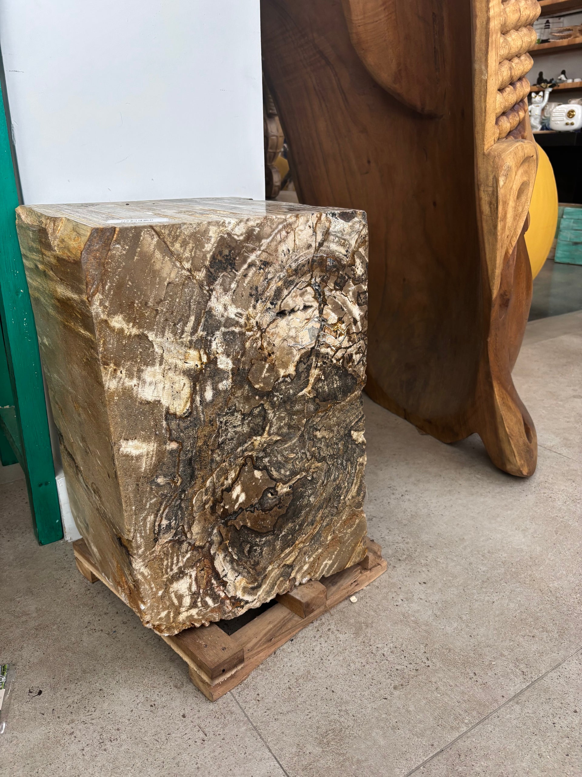 Petrified Wood Square Stool (E) Broward Design Center