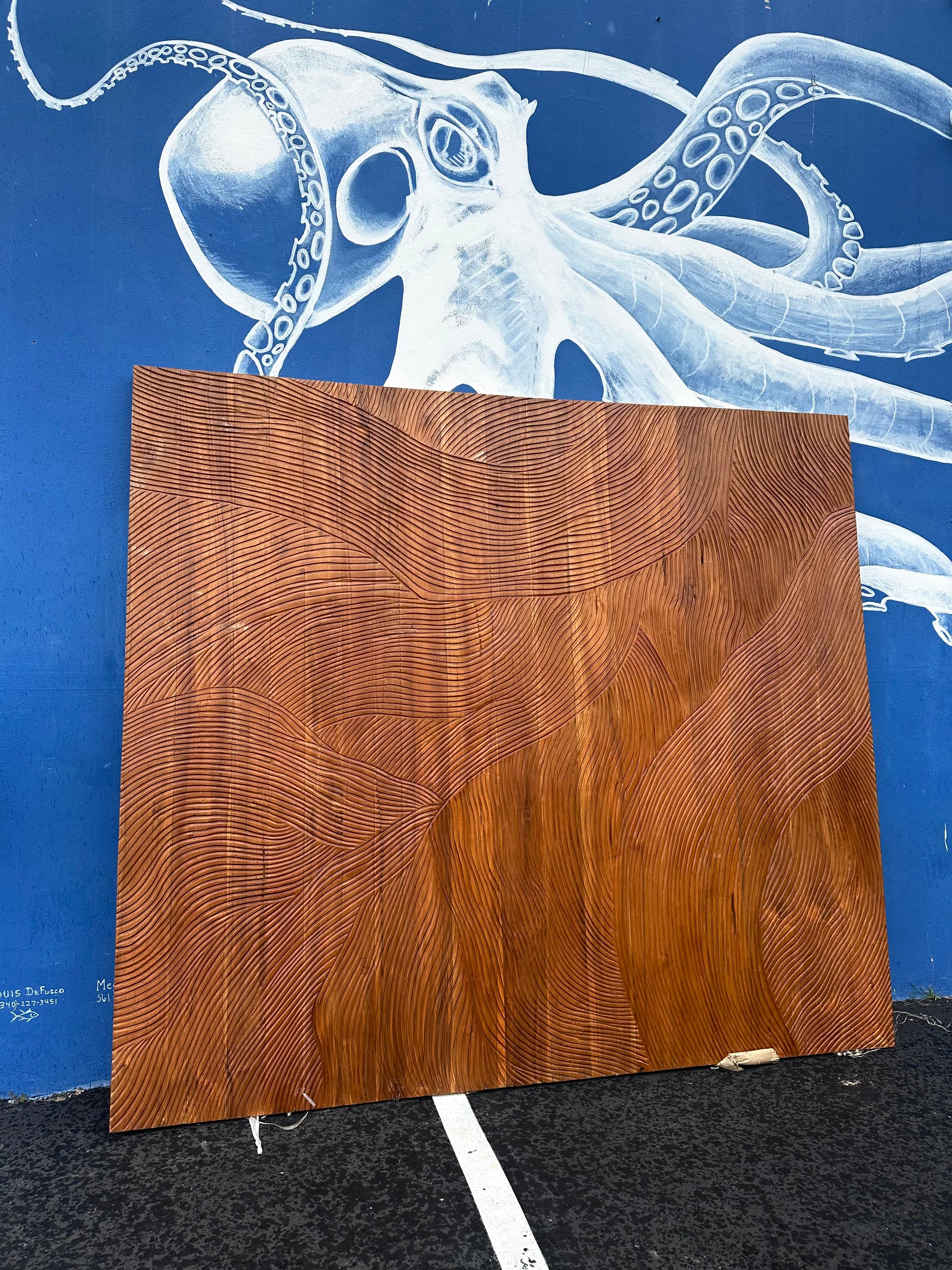 CUSTOM TEAK WALL W/CARVING 245 X 275 CM Anteak