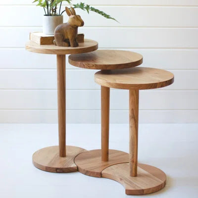 Set of 3 Acacia Wood Round Side Table Broward Design Center