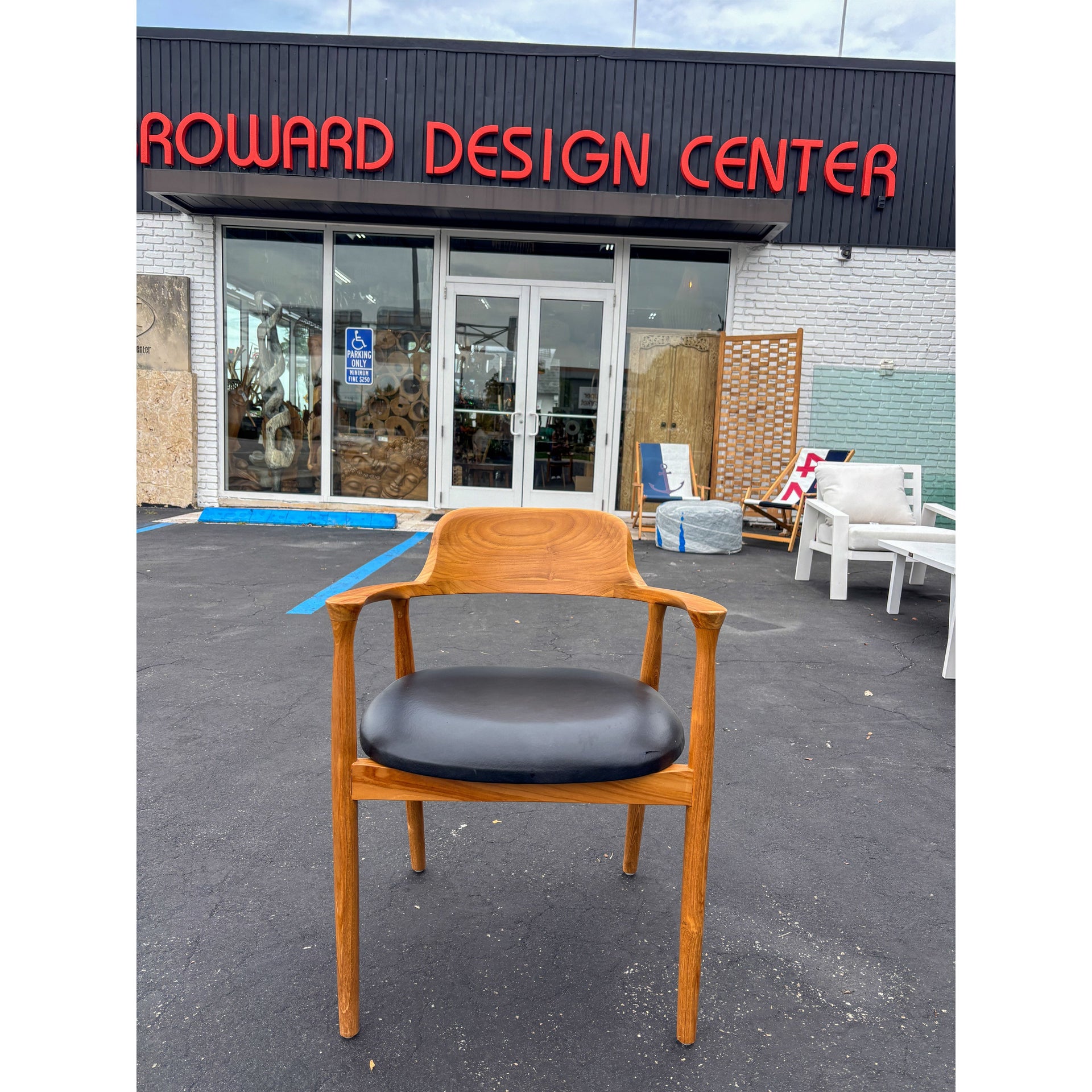 Teak Dining Chair w/ Black Leather Cushion Anteak