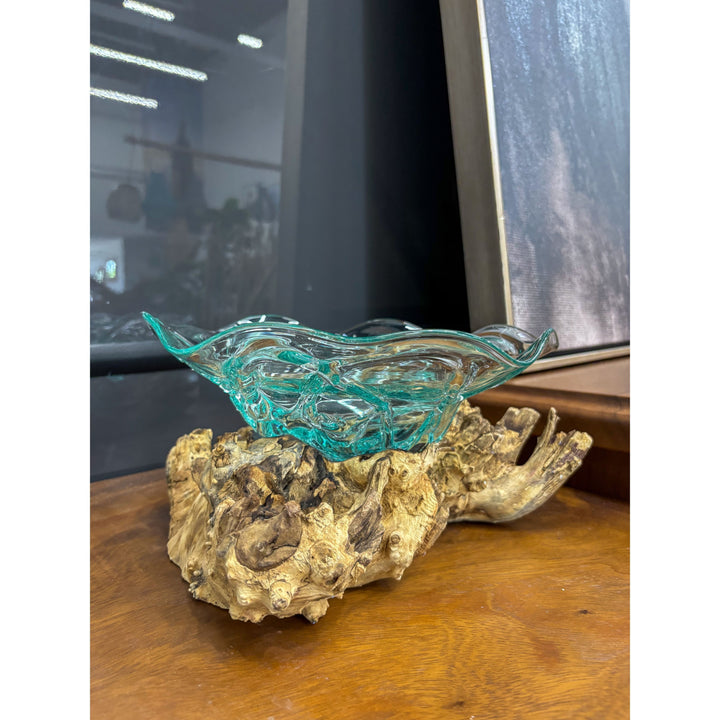Glass Bowl on wood Stand (A) Broward Design Center