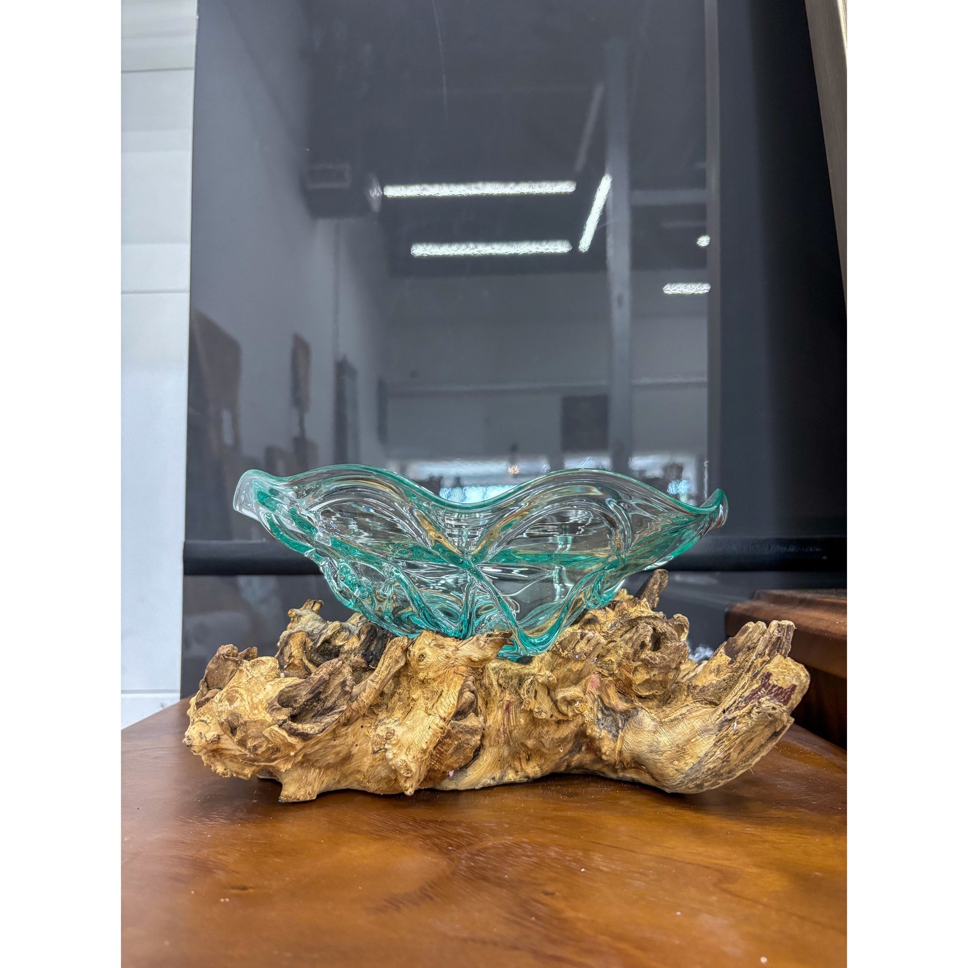 Glass Bowl on wood Stand (A) Broward Design Center
