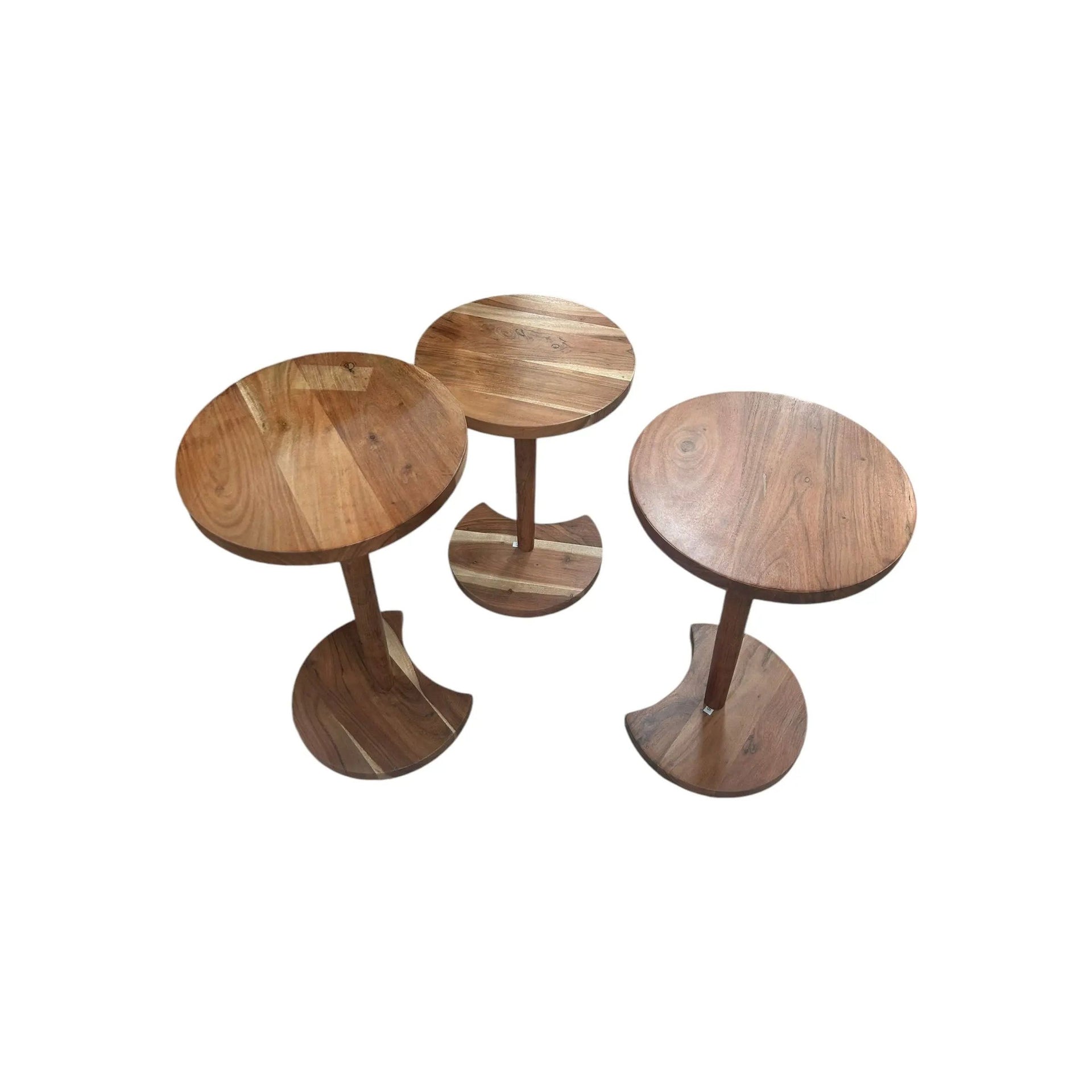 Set of 3 Acacia Wood Round Side Table Broward Design Center