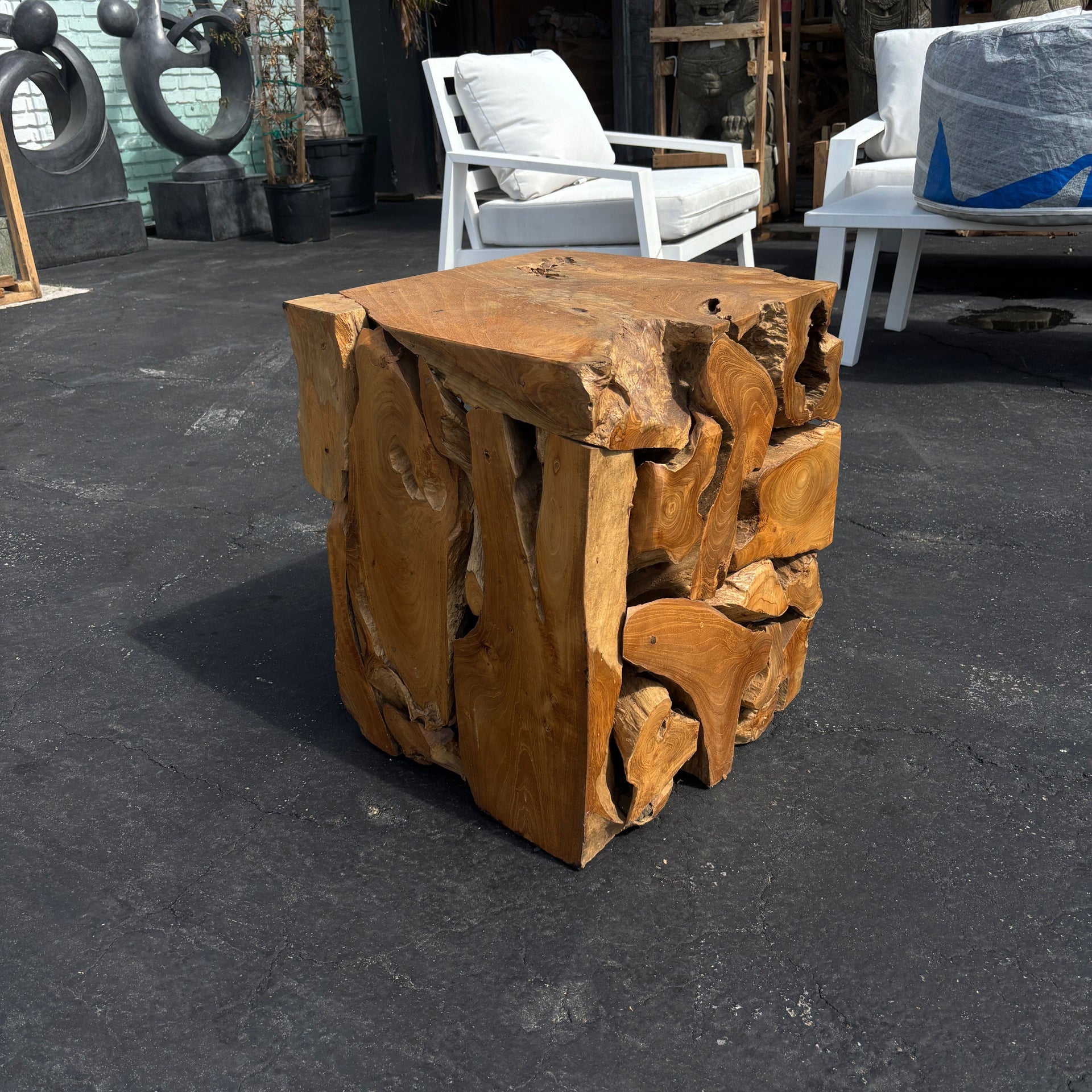 Teak mosaic cube The Broward Design Center