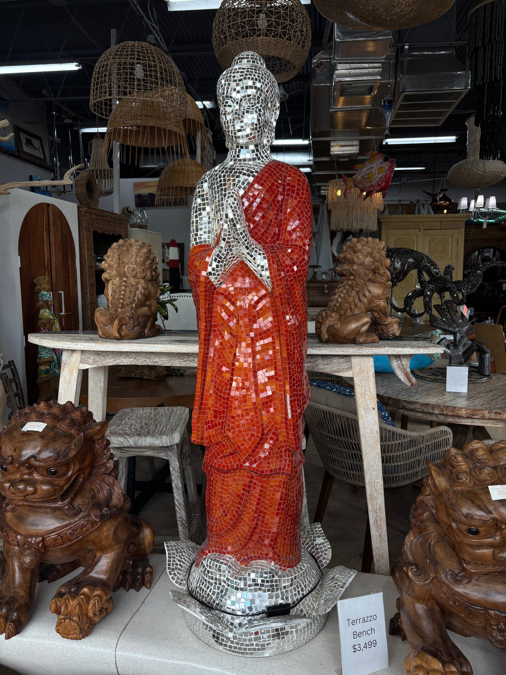 Mosaic Glass Mirror Buddha Lamp Statue Broward Design Center