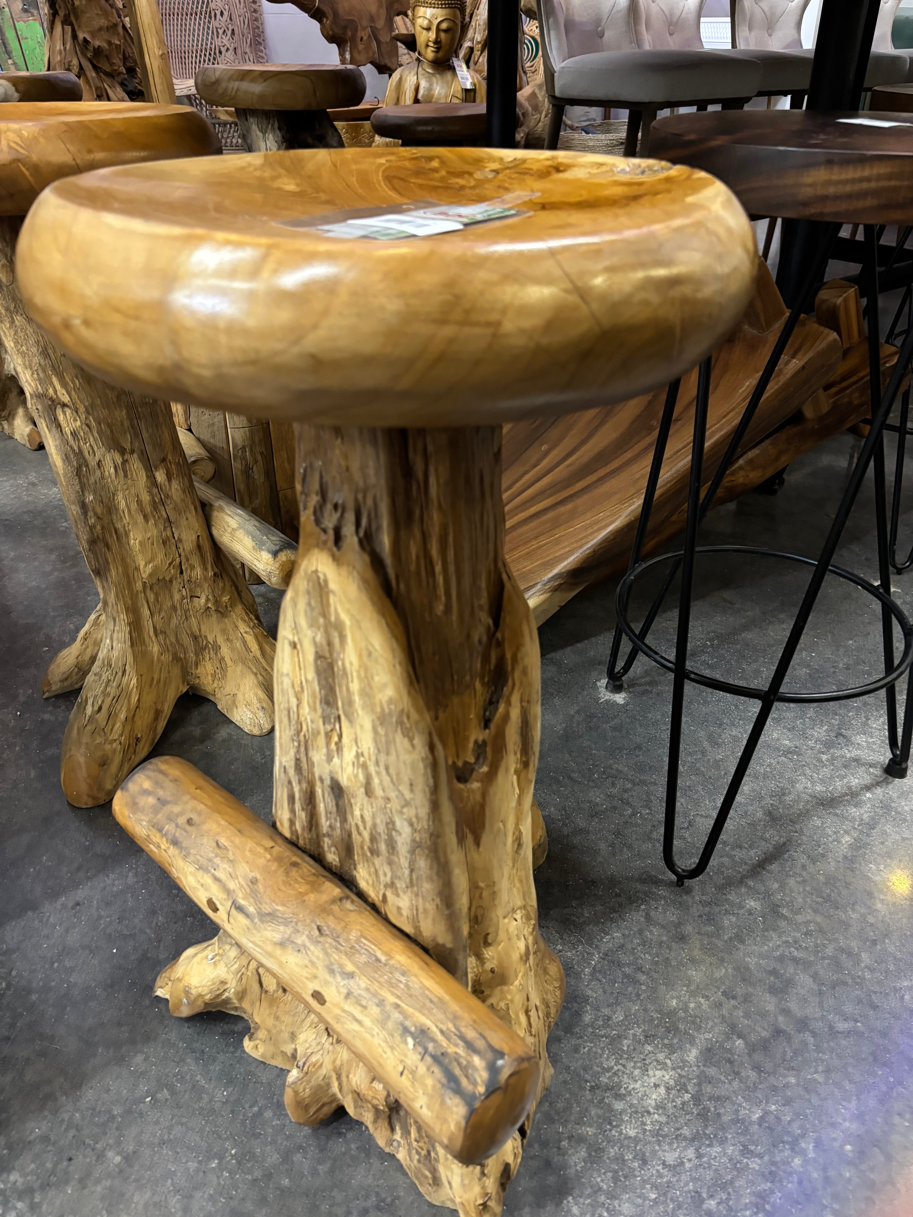 Teak Root Round Seat Barstool Broward Design Center