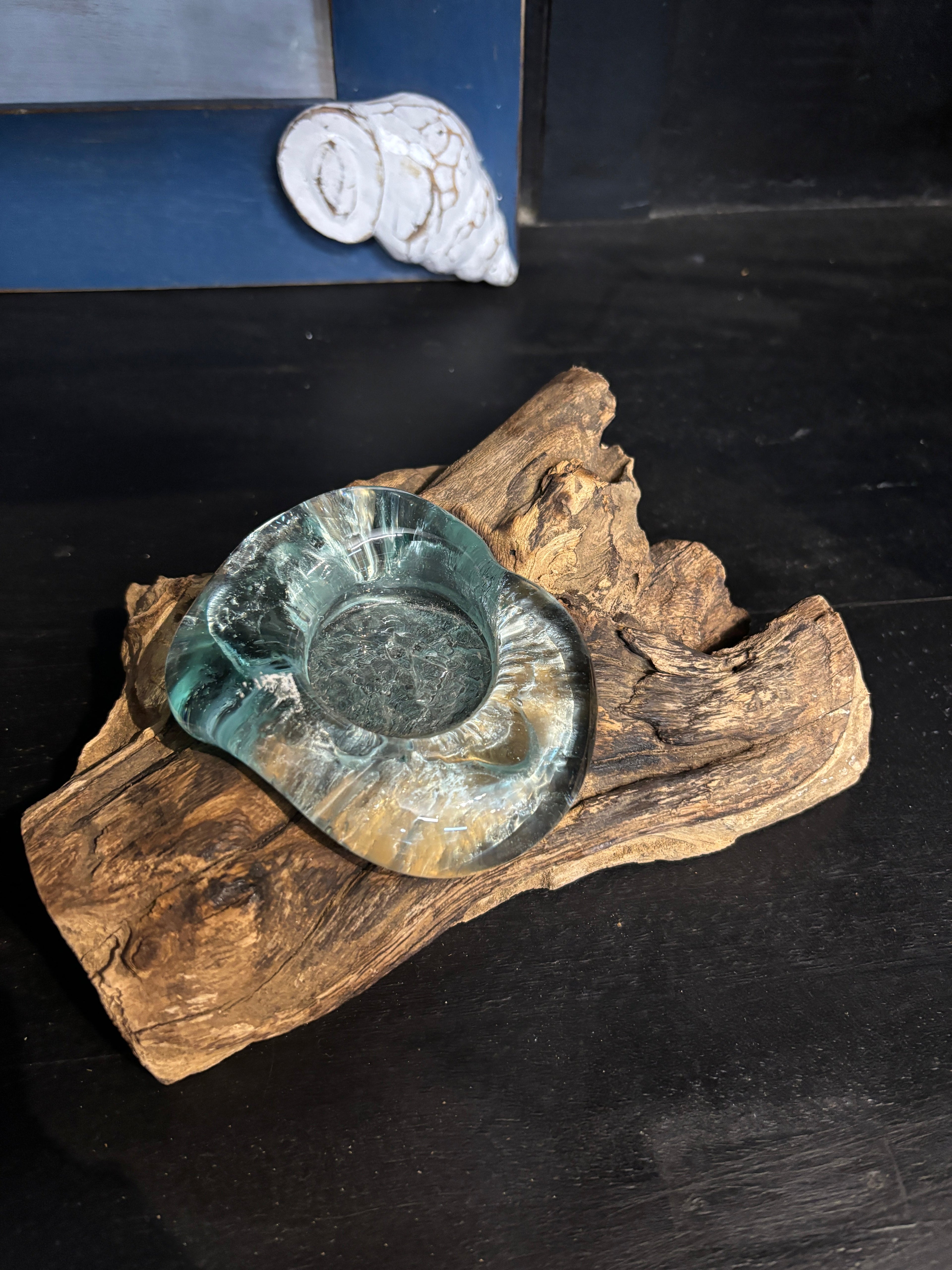 Single Glass Candle on Wood Broward Design Center