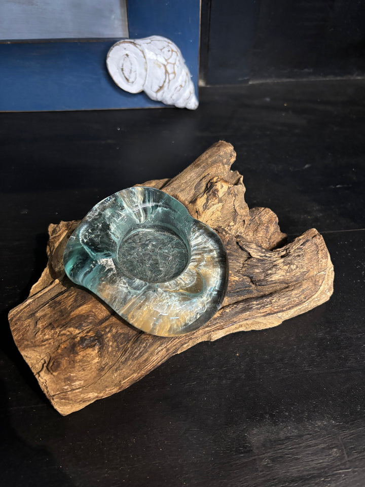 Single Glass Candle on Wood Broward Design Center