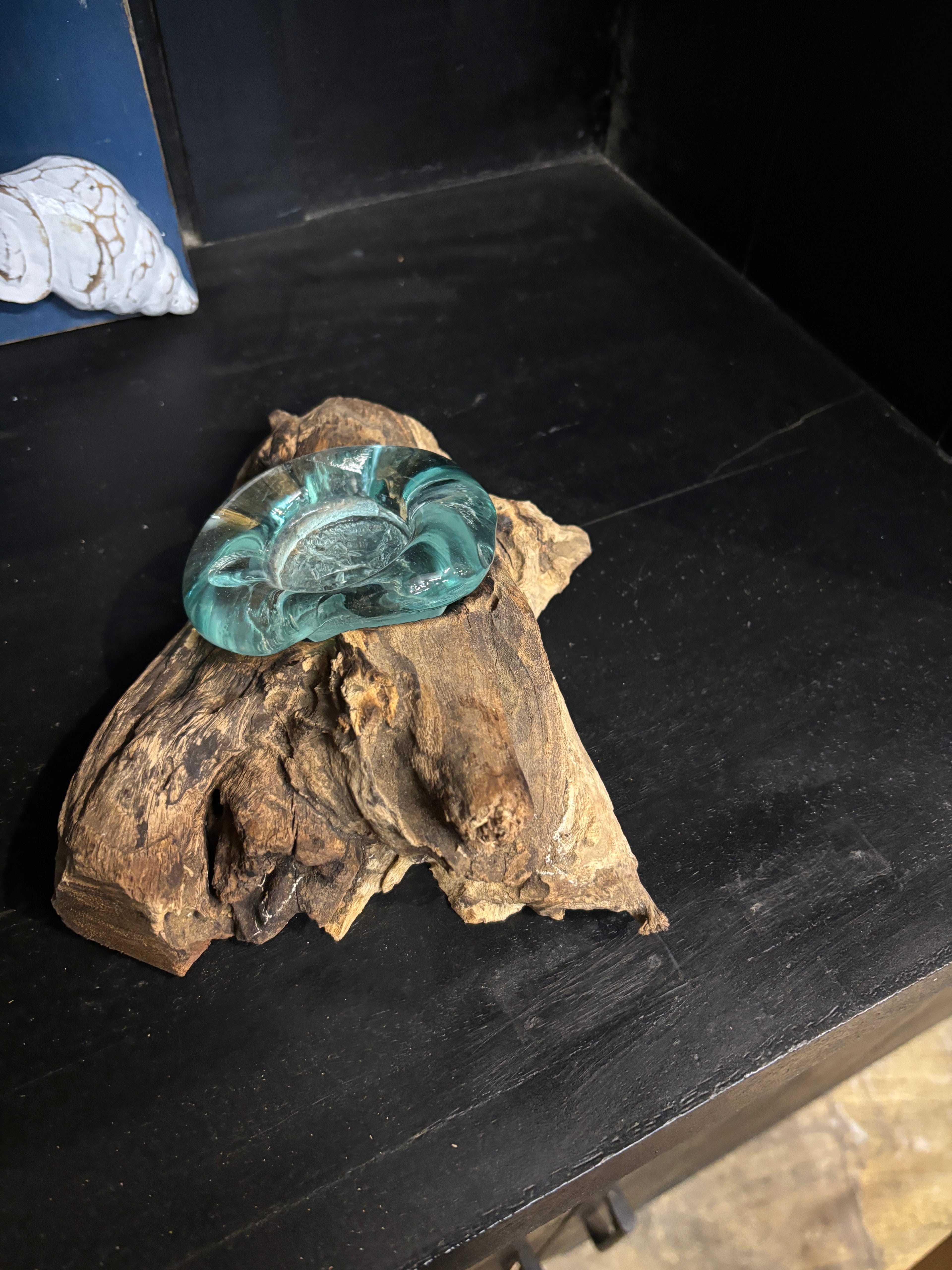 Single Glass Candle on Wood Broward Design Center