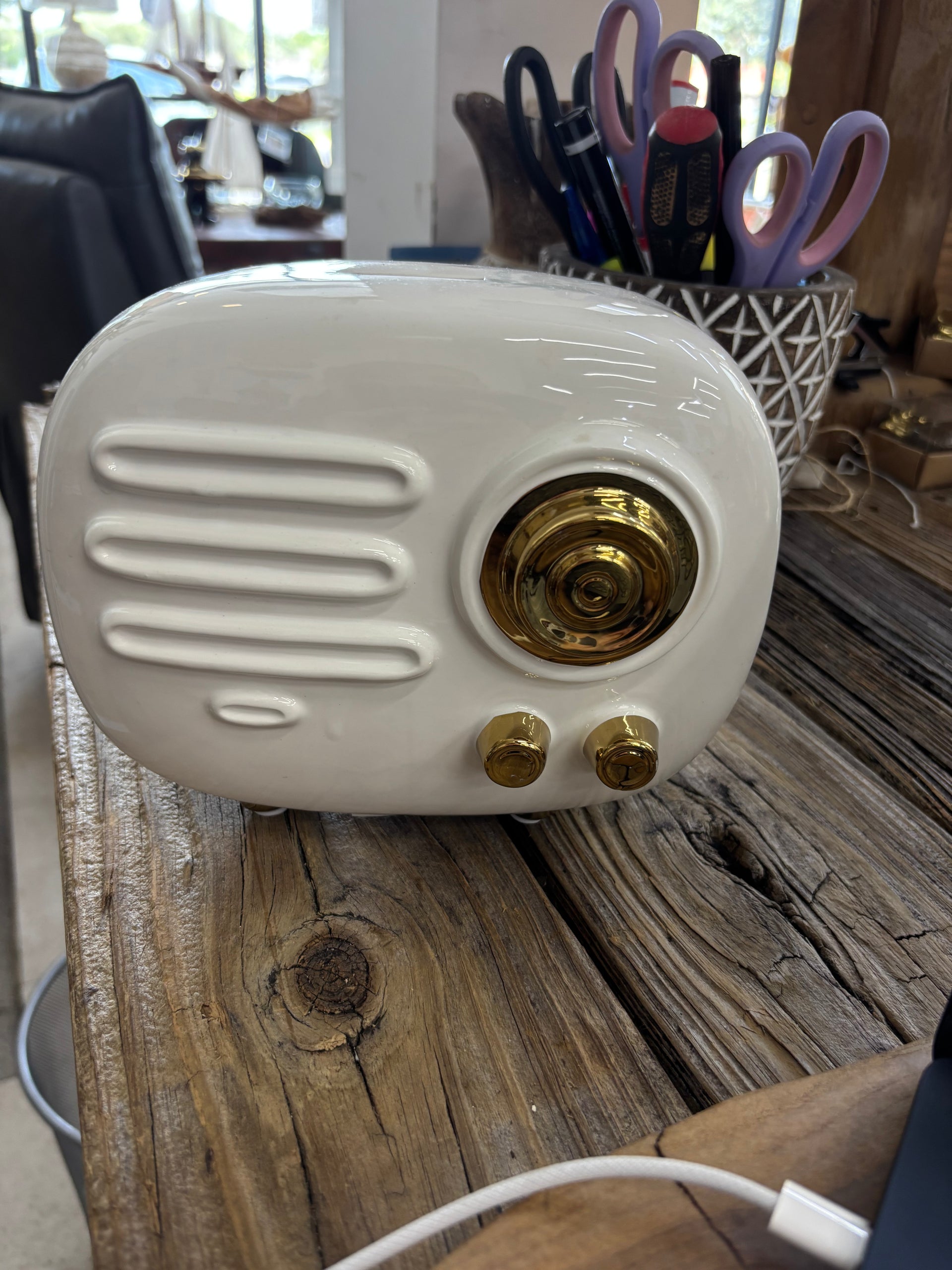 Gold Ceramic Radio Piggy Bank UMA