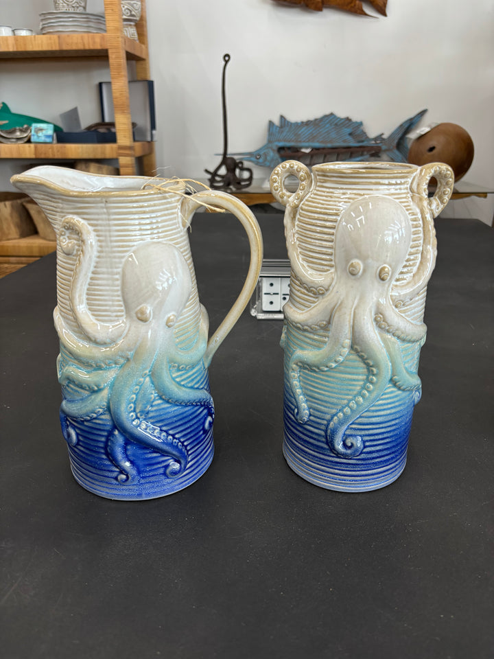 Blue Ceramic Octopus Decorative Vase (Set of 2) UMA