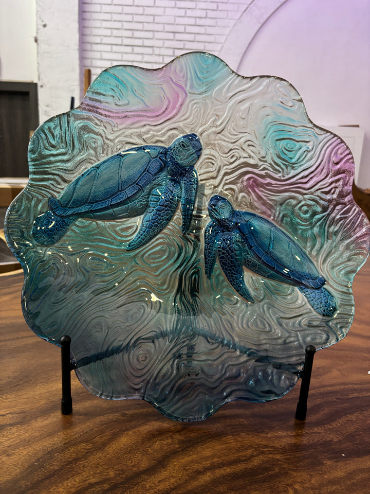 Blue Glass Sea turtle Decorative Plate UMA