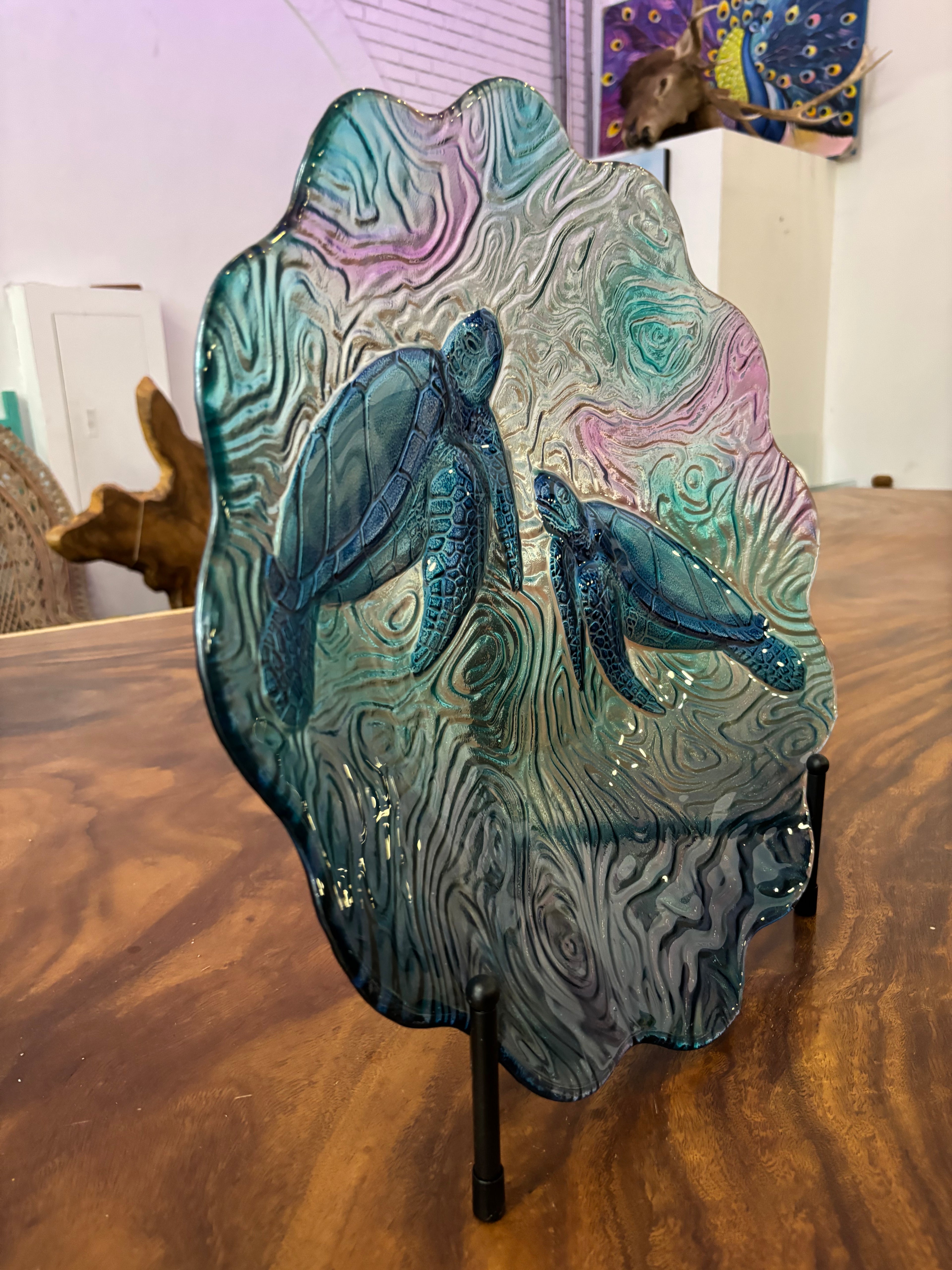 Blue Glass Sea turtle Decorative Plate UMA