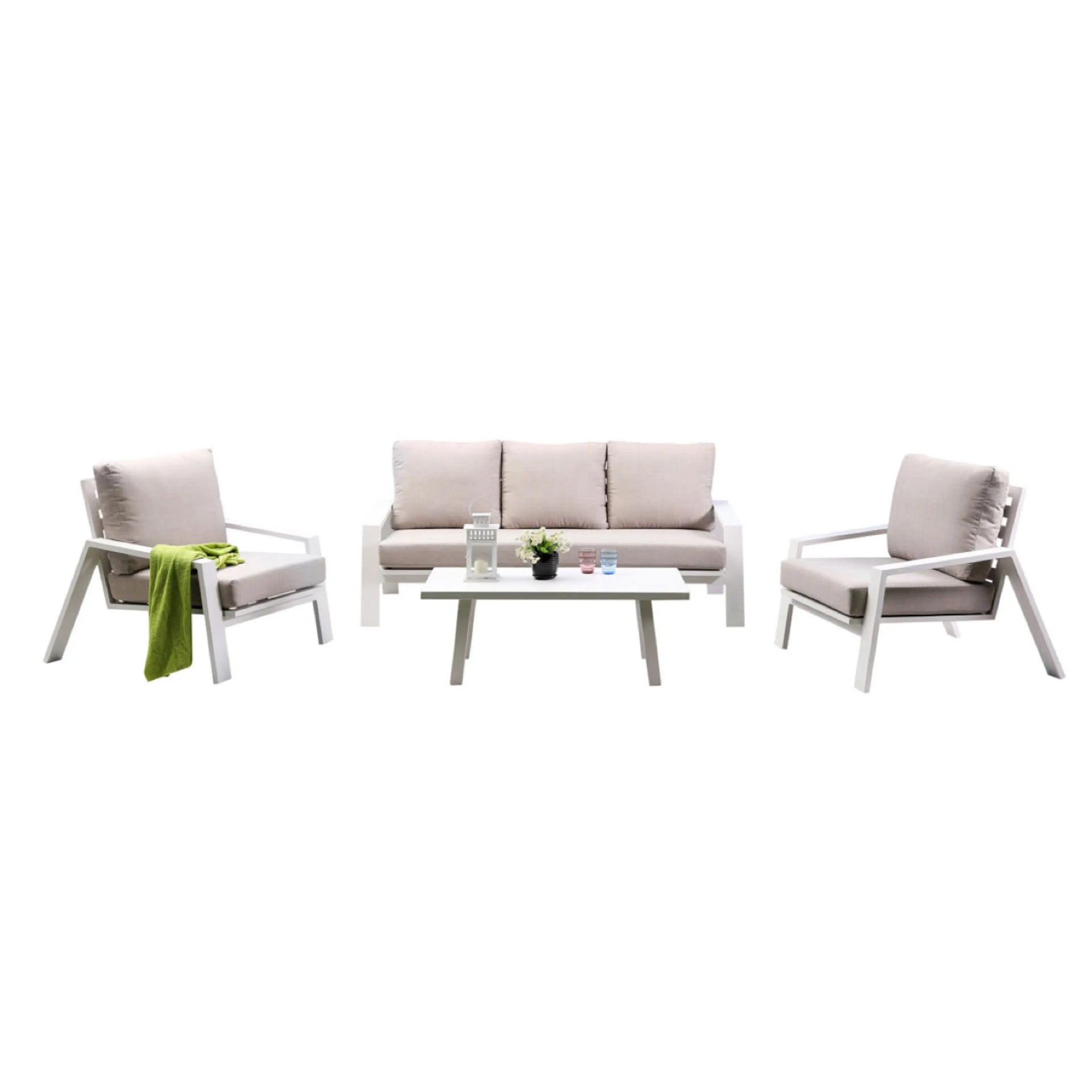 Panama Jack Mykonos 4 Pc Seating Set w/outdoor off-white fabric Pelican reef
