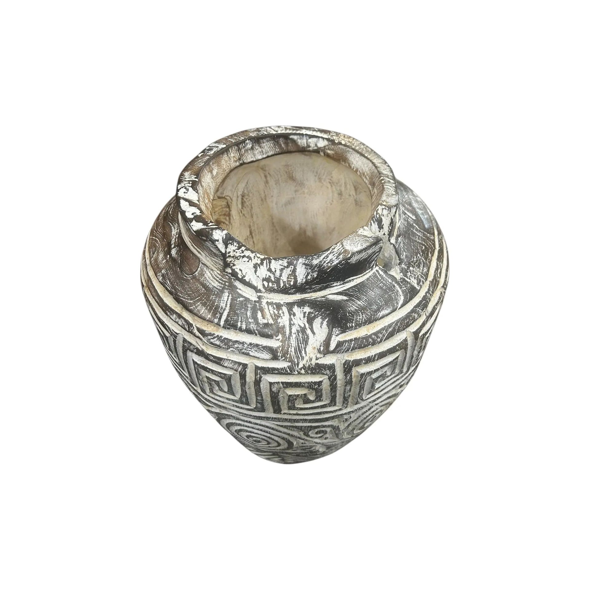 Carved Teak White Wash Pot Broward Design Center