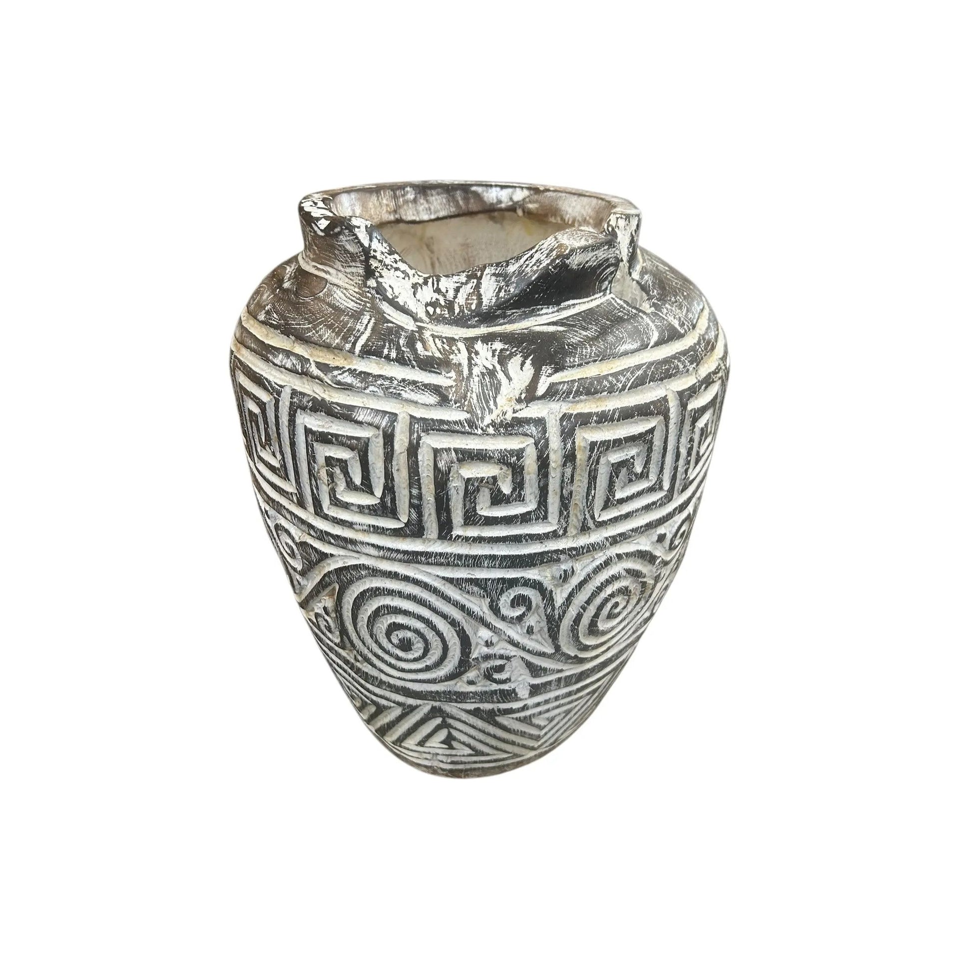 Carved Teak White Wash Pot Broward Design Center