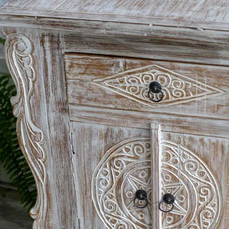 White Washed Carved Side Table Broward Design Center
