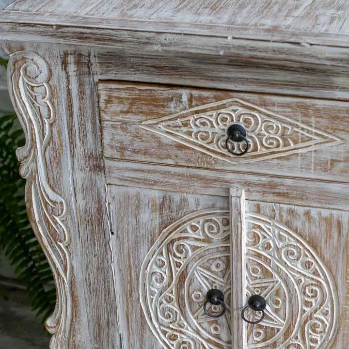 White Washed Carved Side Table Broward Design Center