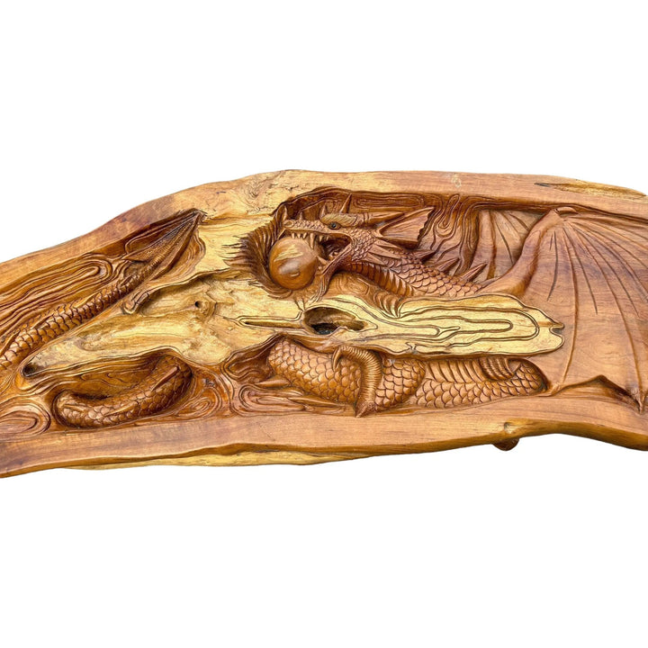 Hand Carved Dragon Table with Glass Too Broward Design Center