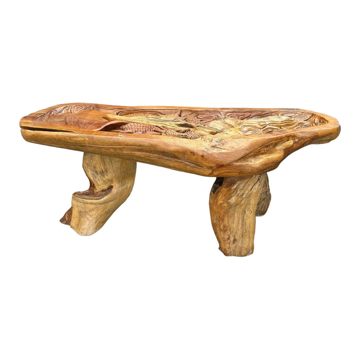 Hand Carved Dragon Table with Glass Too Broward Design Center