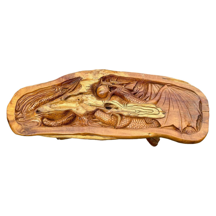 Hand Carved Dragon Table with Glass Too Broward Design Center