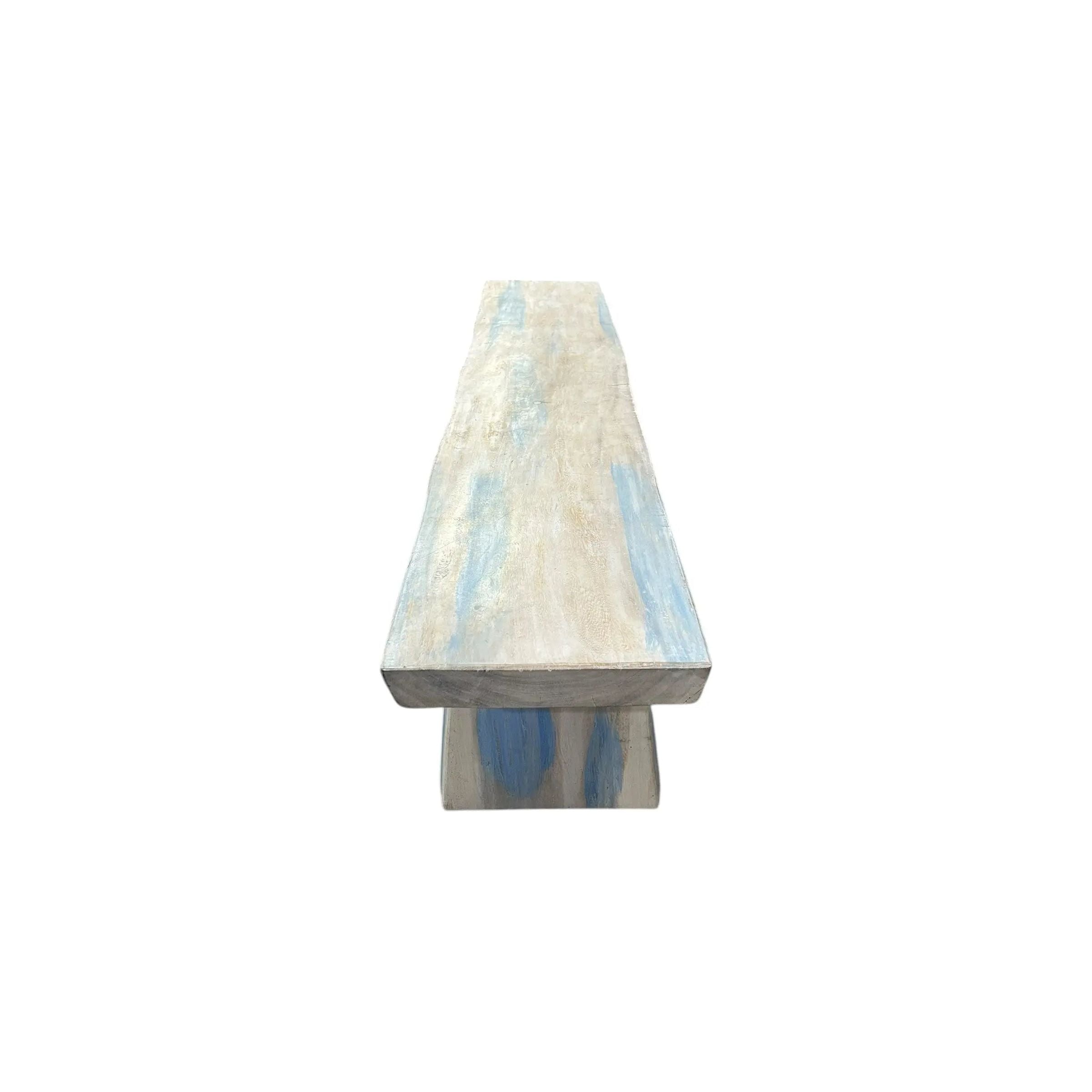 White and Blue Teak Bench The Broward Design Center