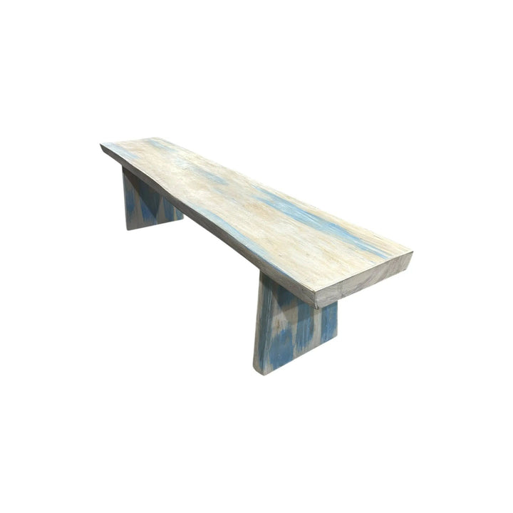 White and Blue Teak Bench The Broward Design Center