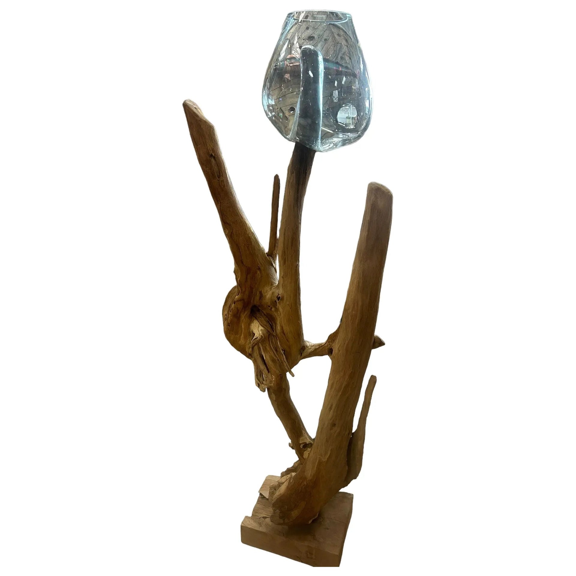 Teak Stand with Glass Bowls Broward Design Center