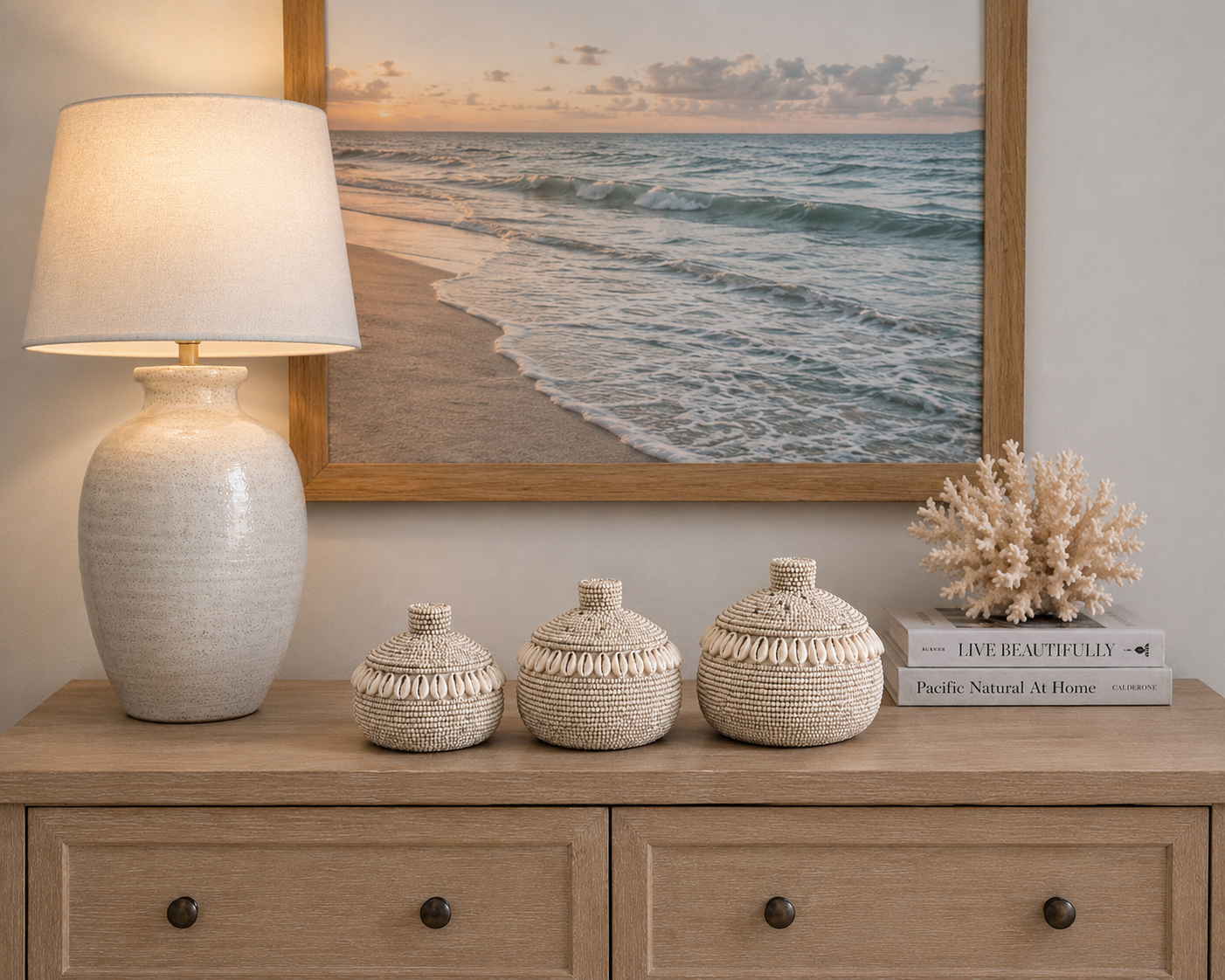 Beaded Round Woven Jar Set/3 pcs