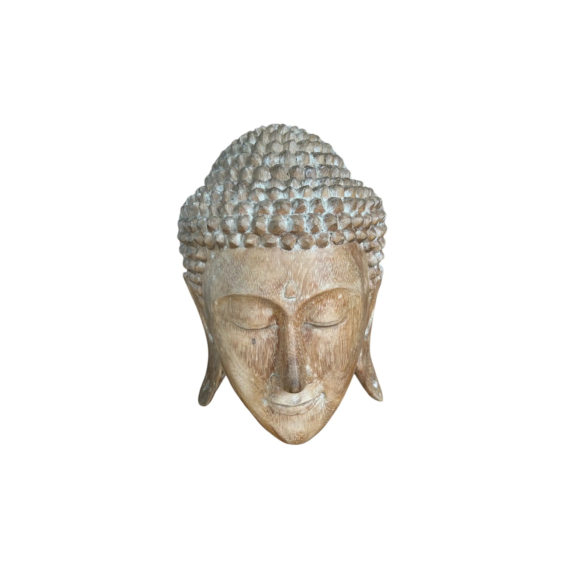 Wood Buddha Face Statue 11” Broward Design Center