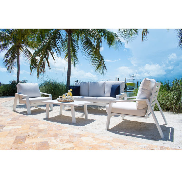 Panama Jack Mykonos 4 Pc Seating Set w/outdoor off-white fabric Pelican reef