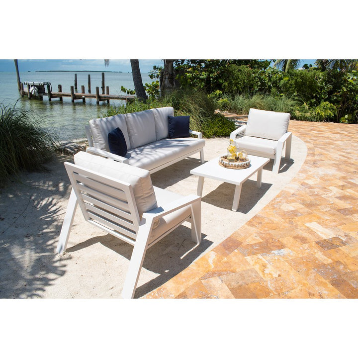 Panama Jack Mykonos 4 Pc Seating Set w/outdoor off-white fabric Pelican reef