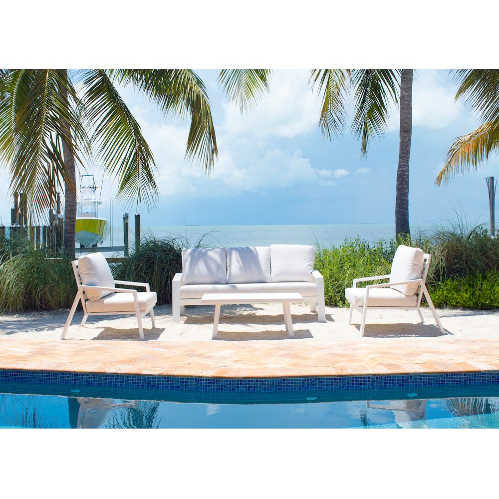 Panama Jack Mykonos 4 Pc Seating Set w/outdoor off-white fabric Pelican reef