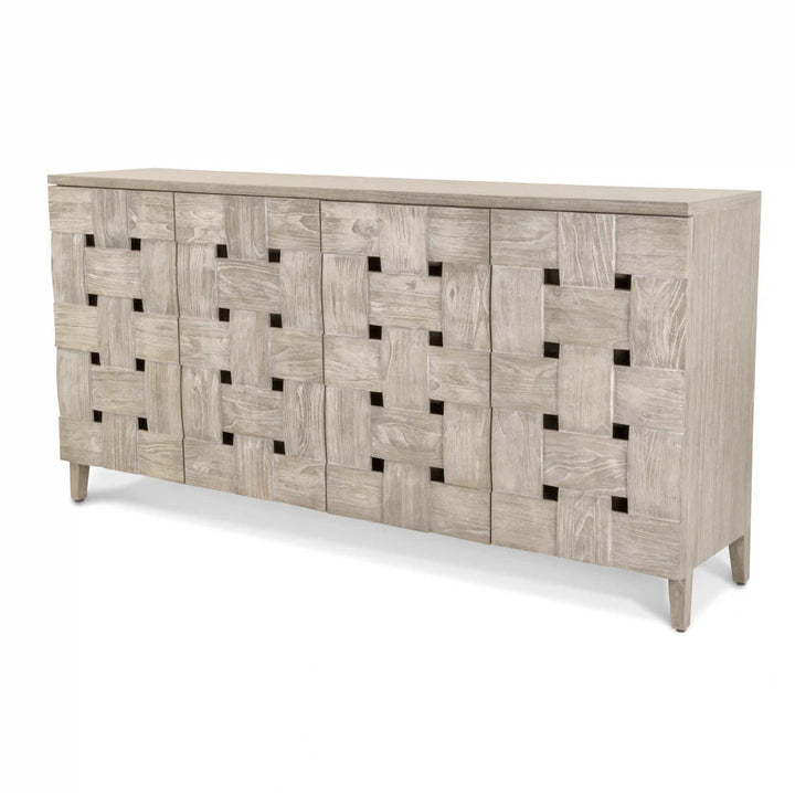 Wooden Weave 4-Door Credenza, Soft Close Doors Lineage