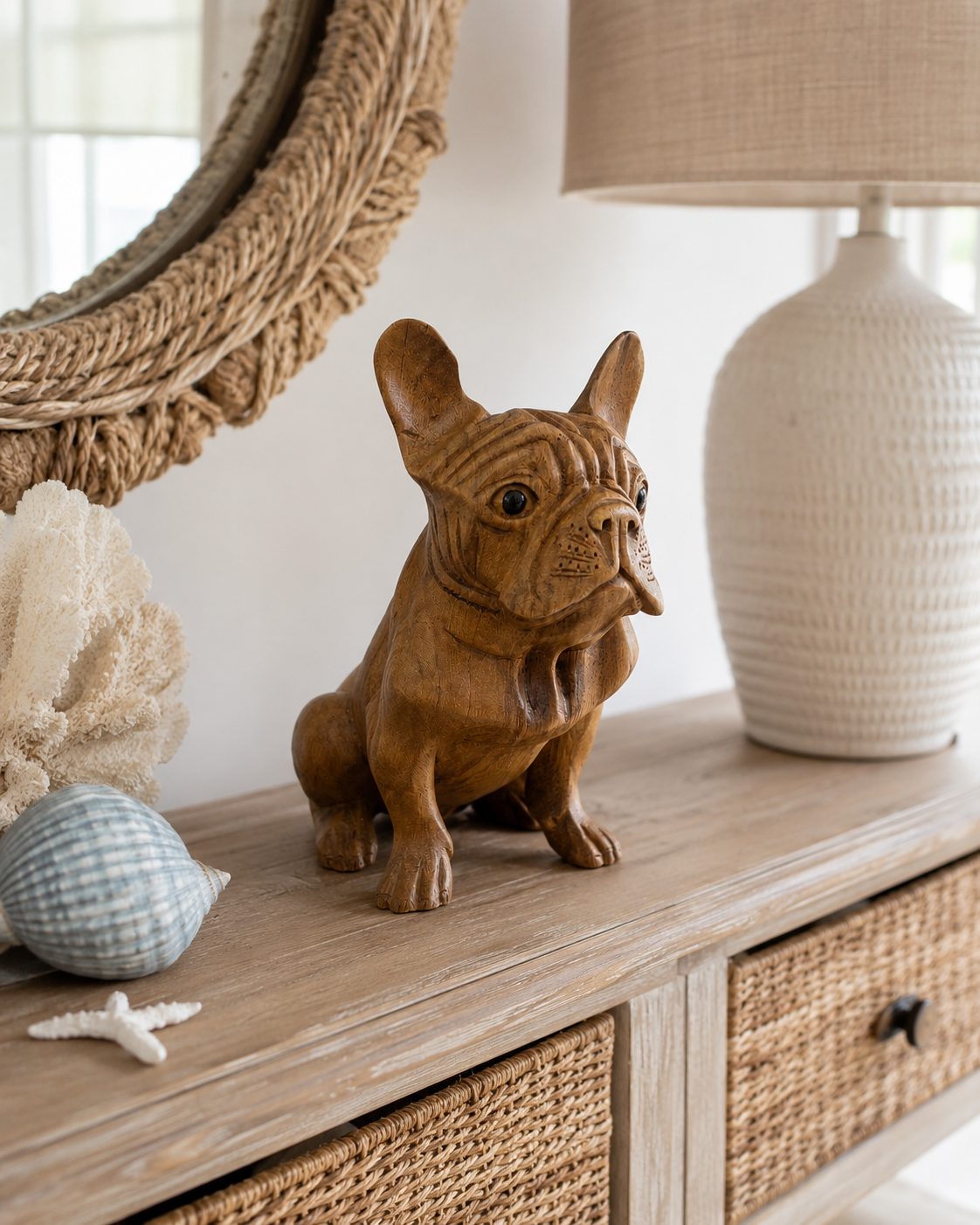 Hand Carved BullDog sitting (Small)