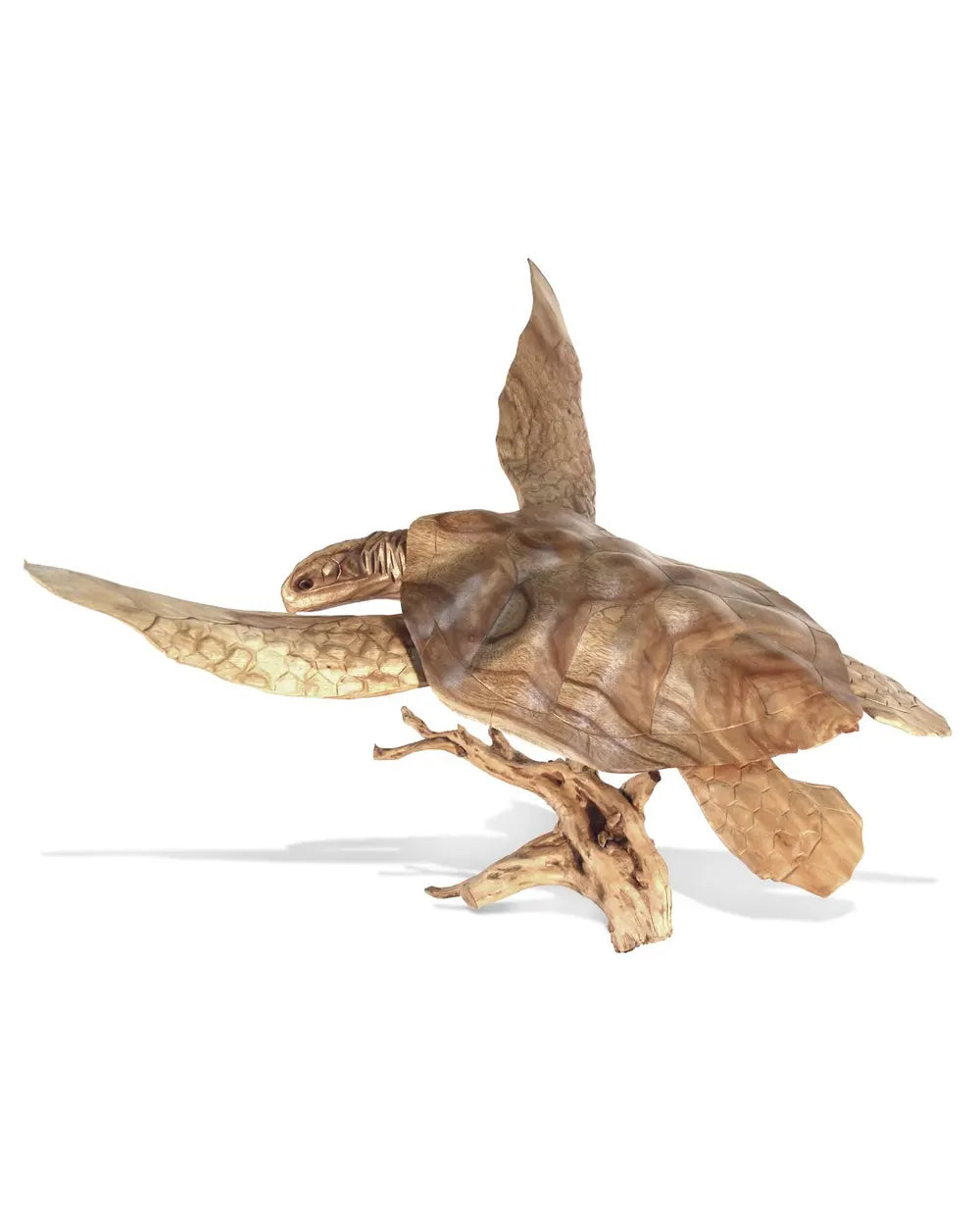 Hand-Carved Jempinis Wood Sea Turtle Sculpture on Stand – Indonesian Coastal Décor