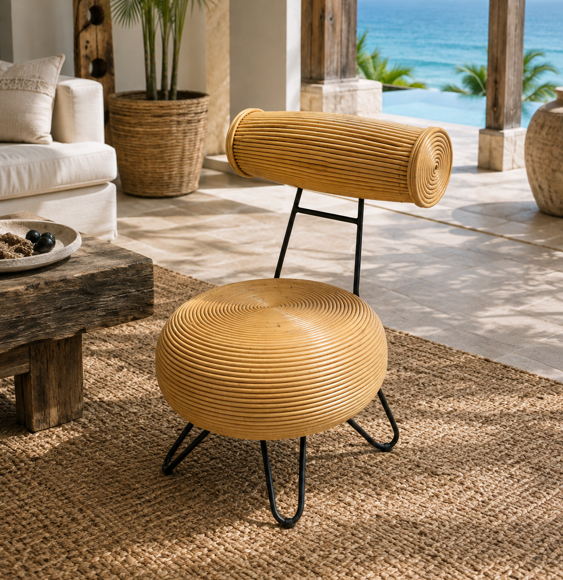 Art Deco Bali Chair – Handcrafted Natural Tan Accent Chair