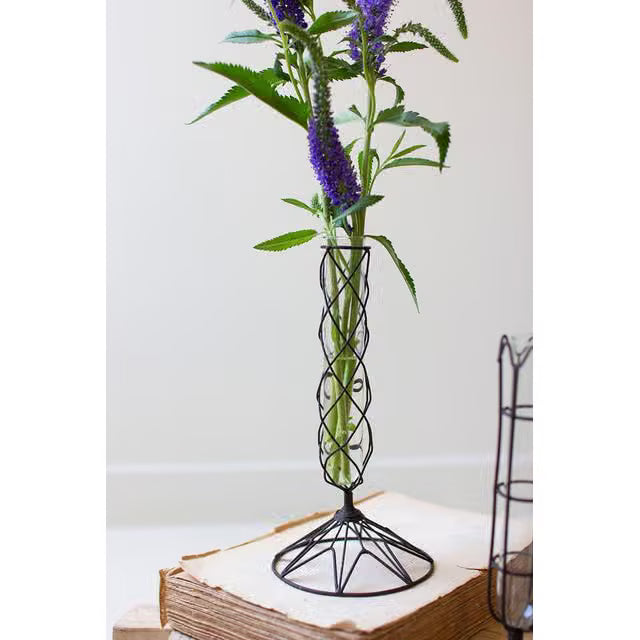 Set of 3 Wire Wrapped Glass Bud Vases